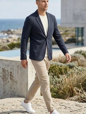 Marine Layer Cotton Knit Blazer 42 Navy Chore Style Jacket